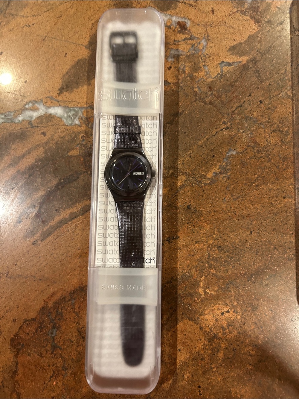 Swatch Pewter Watch with Subtle dark Blue Dial. Unique RARE one of a kind